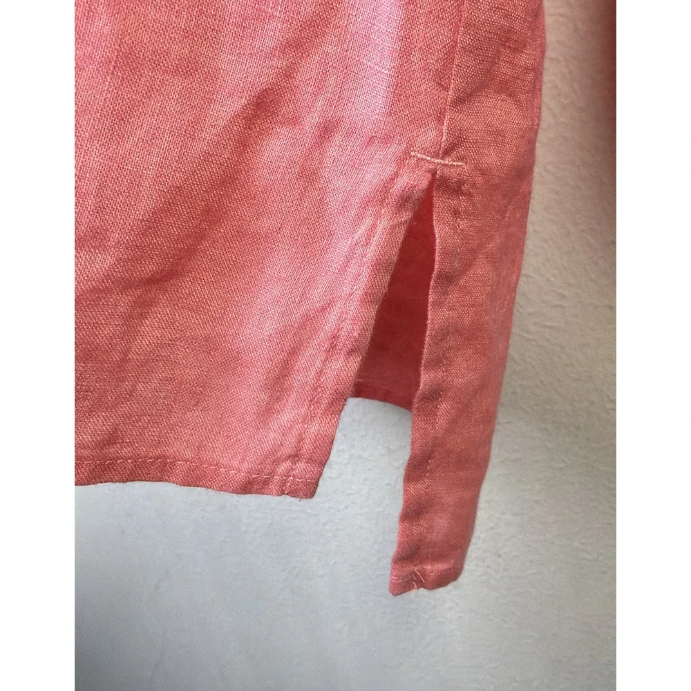 J Jill Linen Top Womens large Petite Casual Button Front Shirt Blouse Salmon - Picture 4 of 11